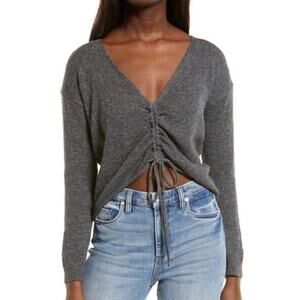 Roxy Rolling Hills Cinched Crop Sweater Gray Size S